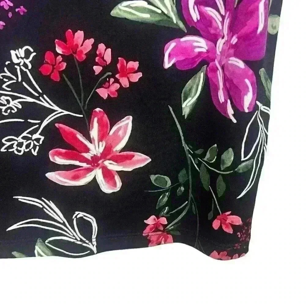 Studio One New York Women's Sheer Sleeves Black‎ Floral Dress Size Medium - Picture 2 of 13